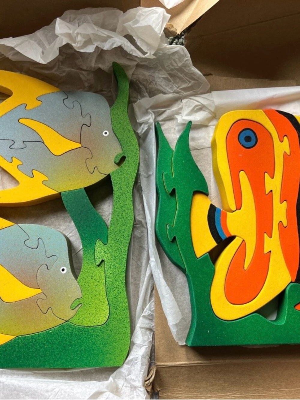 Lot 2 Mexican Wood Cut Colorful Puzzle Wooden Toddler Child Fish Handcrafted New